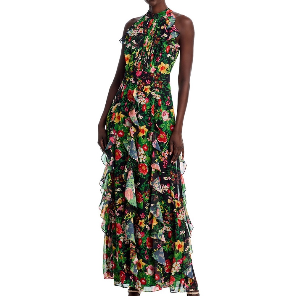 Aqua Floral Halter Maxi Dress - Picture 2 of 5